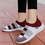 Sapatilhas femininas vulcanizadas leves, sapato de caminhada, mocassins casuais, tênis, meia de deslizamento, malha, moda feminina, 2022