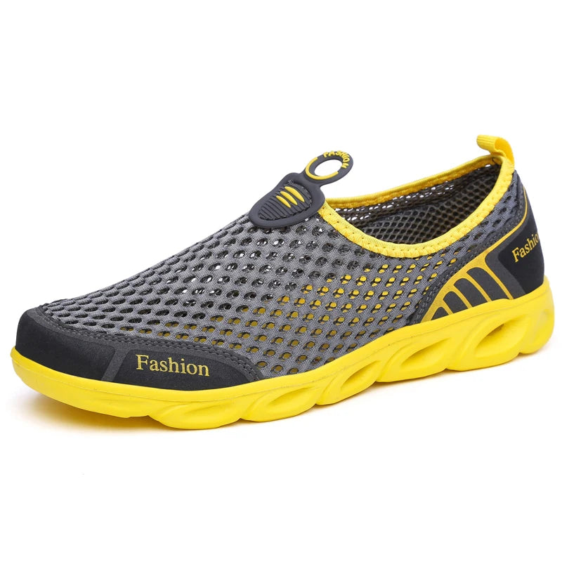 Sapato casual de malha masculino, respirável, deslizar, praia, macio, confortável, andando, verão