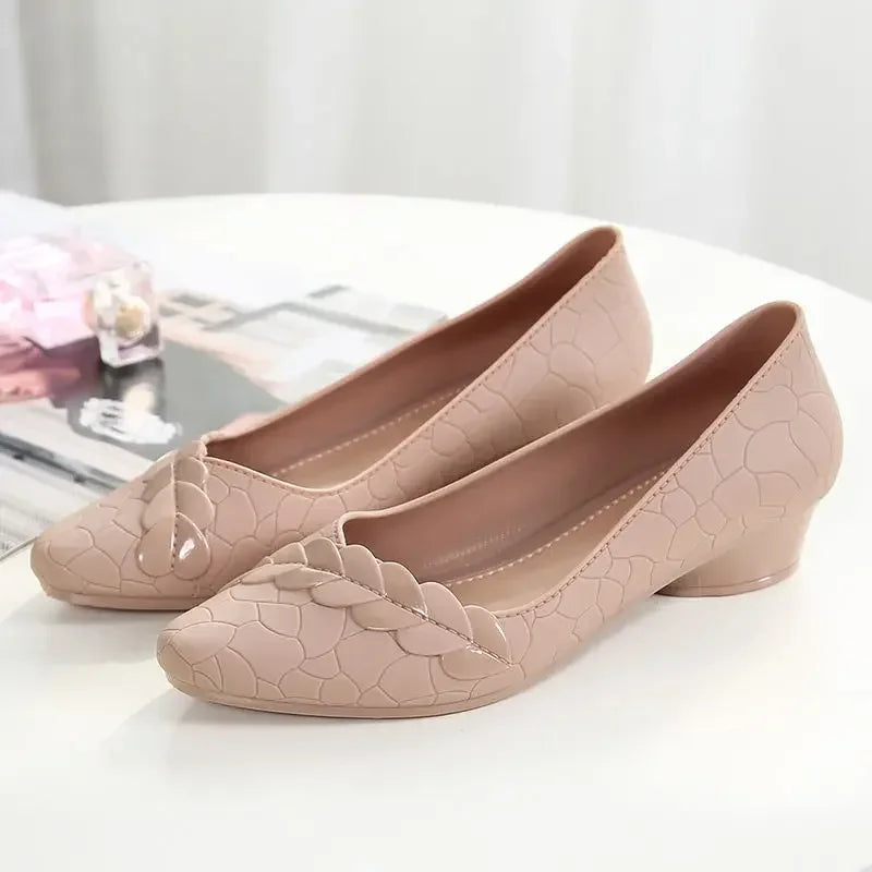 2024 Nuevas sandalias de goma impermeables para mujer, antideslizantes, con tacón bajo 