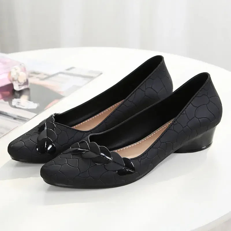 2024 Nuevas sandalias de goma impermeables para mujer, antideslizantes, con tacón bajo 