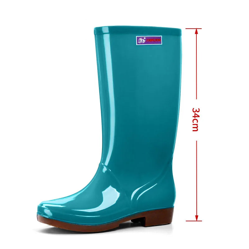 Women's Rain Shoes Casual PVC With Velvet Waterproof Non-slip Knee-high Boots New Fashion Tide For Reasons Botas De Mujer 