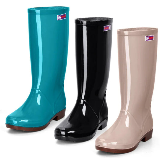 Botas de lluvia para mujer, informales, de PVC con terciopelo, impermeables, antideslizantes, hasta la rodilla, nueva tendencia de moda. 