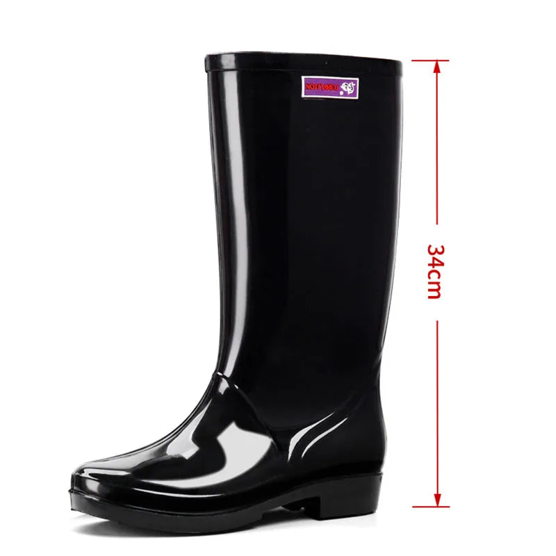 Women's Rain Shoes Casual PVC With Velvet Waterproof Non-slip Knee-high Boots New Fashion Tide For Reasons Botas De Mujer 