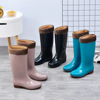 Sapatos de chuva femininos casuais pvc com veludo impermeável antiderrapante joelho-botas altas nova moda maré para razões botas de mujer