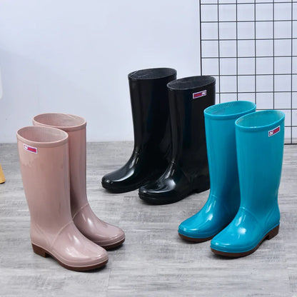 Sapatos de chuva femininos casuais pvc com veludo impermeável antiderrapante joelho-botas altas nova moda maré para razões botas de mujer