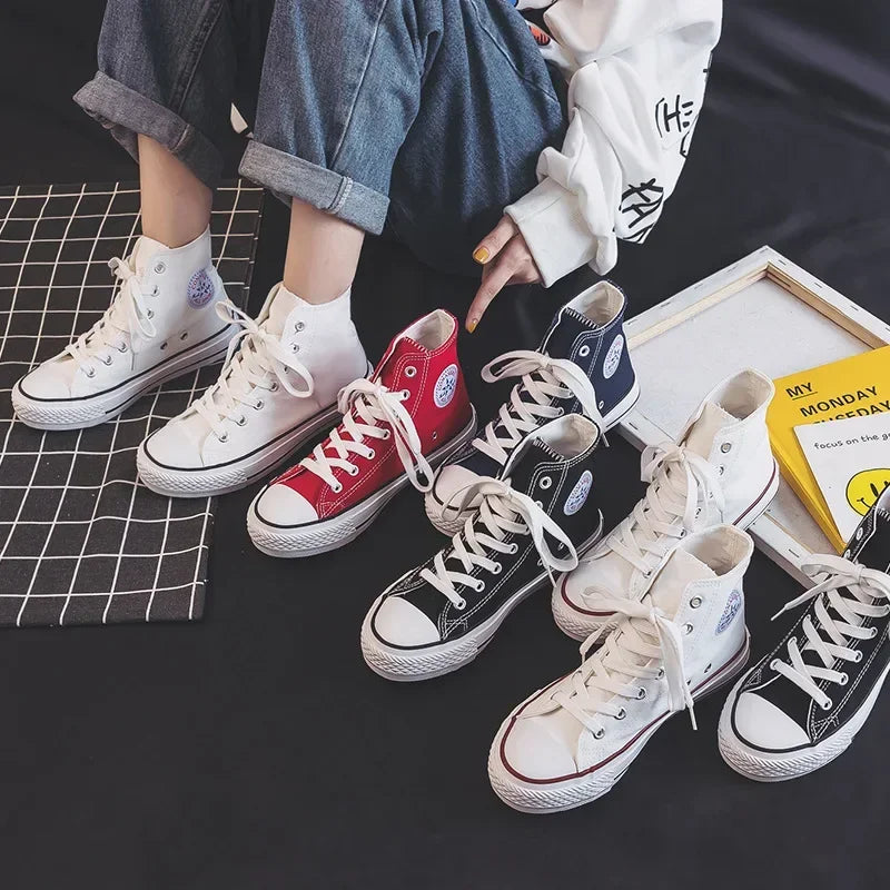 Sapatos de lona alta para homens e mulheres, estilo casal, versão coreana nova para estudantes, sapatos masculinos da moda, confortáveis sapatos Ins Board
