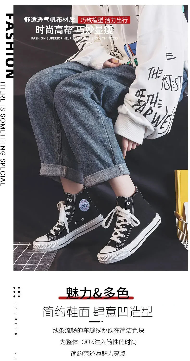 Sapatos de lona alta para homens e mulheres, estilo casal, versão coreana nova para estudantes, sapatos masculinos da moda, confortáveis sapatos Ins Board