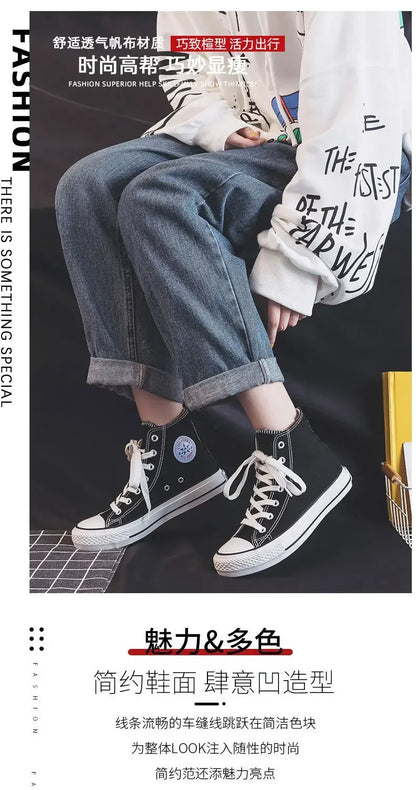 Sapatos de lona alta para homens e mulheres, estilo casal, versão coreana nova para estudantes, sapatos masculinos da moda, confortáveis sapatos Ins Board
