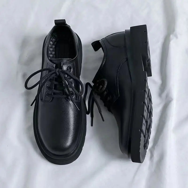Zapatos formales para hombre, informales, de cuero, estilo británico, para negocios, para estudiantes, suela gruesa, con cordones, punta redonda, antideslizantes, cómodos, para exteriores. 