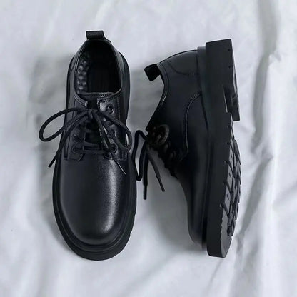 Zapatos formales para hombre, informales, de cuero, estilo británico, para negocios, para estudiantes, suela gruesa, con cordones, punta redonda, antideslizantes, cómodos, para exteriores. 