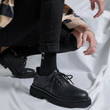 Zapatos formales para hombre, informales, de cuero, estilo británico, para negocios, para estudiantes, suela gruesa, con cordones, punta redonda, antideslizantes, cómodos, para exteriores. 