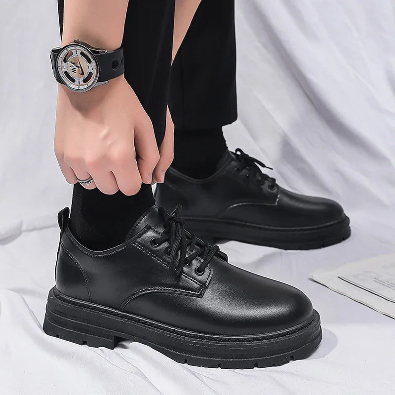 Zapatos formales para hombre, informales, de cuero, estilo británico, para negocios, para estudiantes, suela gruesa, con cordones, punta redonda, antideslizantes, cómodos, para exteriores. 