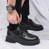 Zapatos formales para hombre, informales, de cuero, estilo británico, para negocios, para estudiantes, suela gruesa, con cordones, punta redonda, antideslizantes, cómodos, para exteriores. 