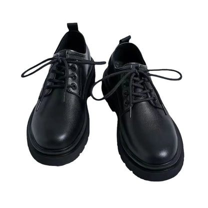 Zapatos formales para hombre, informales, de cuero, estilo británico, para negocios, para estudiantes, suela gruesa, con cordones, punta redonda, antideslizantes, cómodos, para exteriores. 