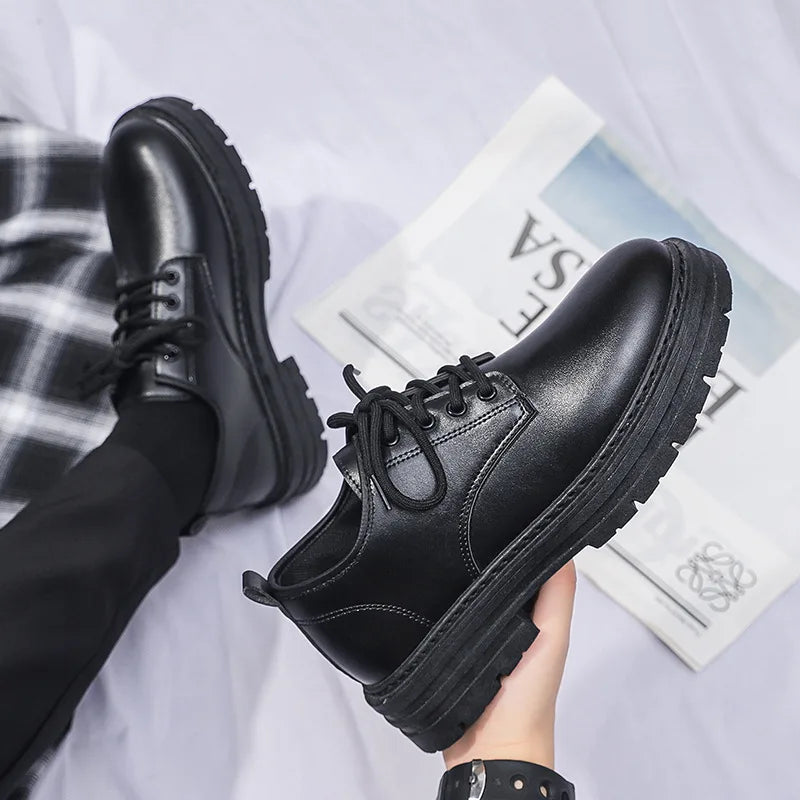 Zapatos formales para hombre, informales, de cuero, estilo británico, para negocios, para estudiantes, suela gruesa, con cordones, punta redonda, antideslizantes, cómodos, para exteriores. 
