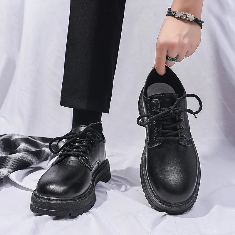 Zapatos formales para hombre, informales, de cuero, estilo británico, para negocios, para estudiantes, suela gruesa, con cordones, punta redonda, antideslizantes, cómodos, para exteriores. 