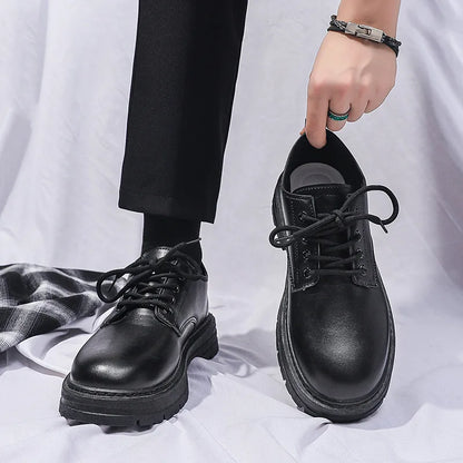 Zapatos formales para hombre, informales, de cuero, estilo británico, para negocios, para estudiantes, suela gruesa, con cordones, punta redonda, antideslizantes, cómodos, para exteriores. 