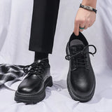 Zapatos formales para hombre, informales, de cuero, estilo británico, para negocios, para estudiantes, suela gruesa, con cordones, punta redonda, antideslizantes, cómodos, para exteriores. 