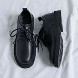 Zapatos formales para hombre, informales, de cuero, estilo británico, para negocios, para estudiantes, suela gruesa, con cordones, punta redonda, antideslizantes, cómodos, para exteriores. 