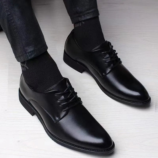 Zapatos formales de cuero para hombre, zapatos casuales de elevación simple, zapatos de traje británico, primavera y otoño 