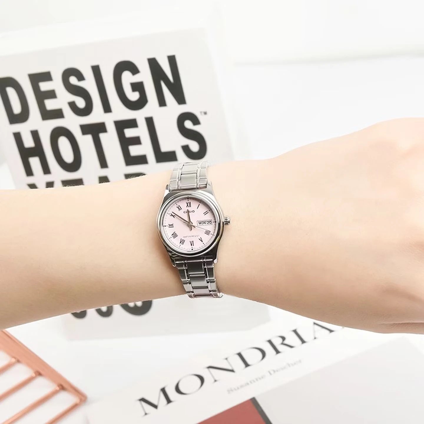 Relógio feminino Casio elegance quartzo - aço inoxidável  calendário duplo resistente a agua 30m