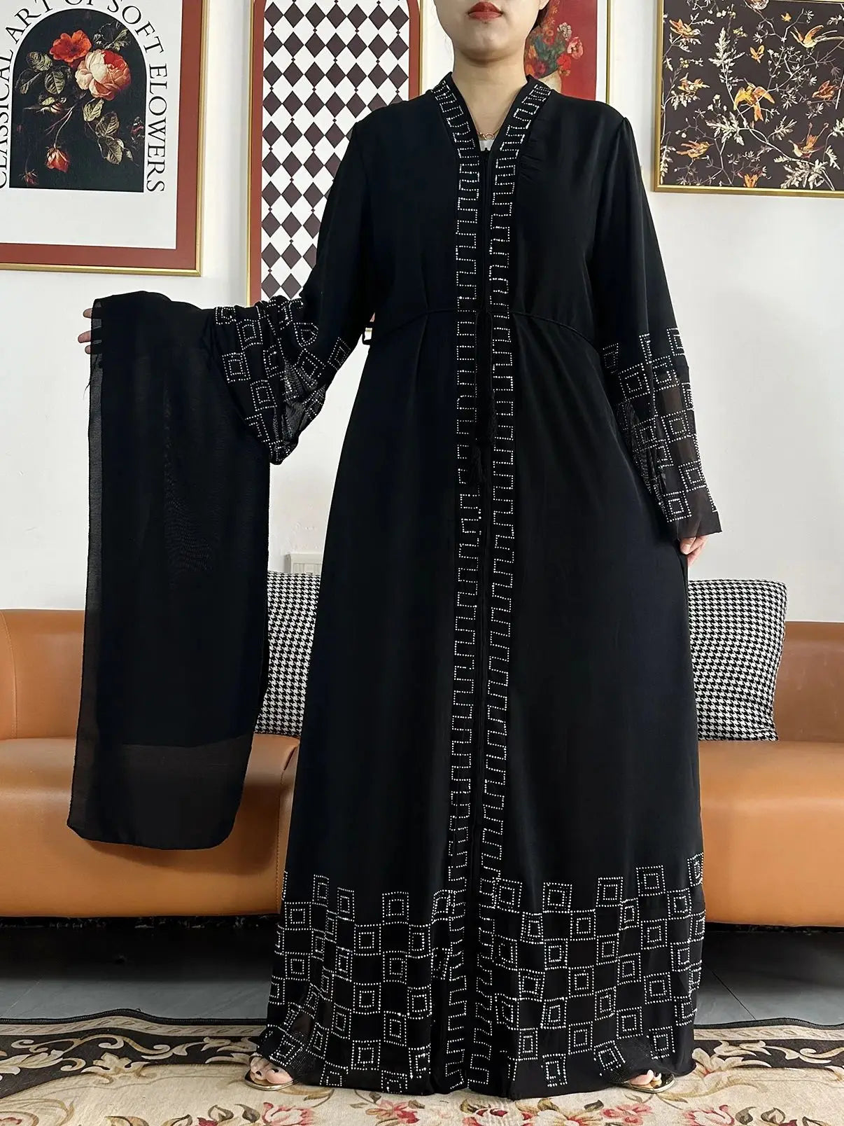 Vestido elegante de gasa para mujer, abaya abierta con cremallera, ropa musulmana, cárdigan islámico, abaya, nuevo
