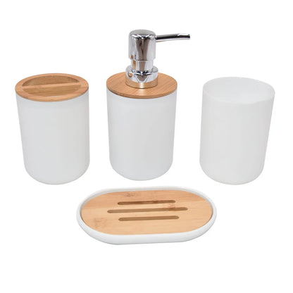 White Black Gray Bamboo Soap Dish Home Hotel Bathroom Supply Mouthwash Cup Toothbrush Holder Storage Bottle Bathroom Wash Set
