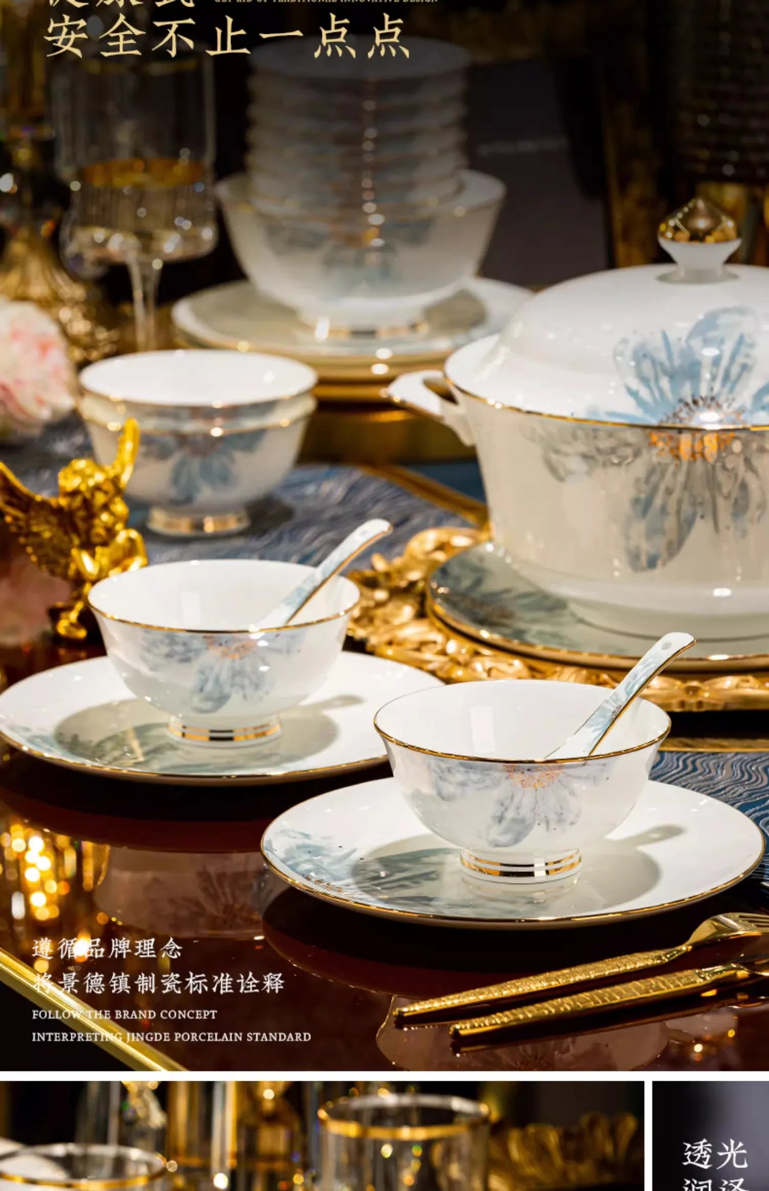 Gold Luxury Home Dinnerware Sets Gift Wedding Guests Party Kitchen Tableware Ceramic Christmas Tableware Dinner Sets