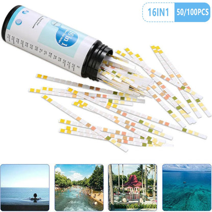 Kit de prueba de agua potable 16 en 1: tiras reactivas para la calidad del agua en el hogar, piscinas, spas, nitratos, nitrito, pH y dureza.