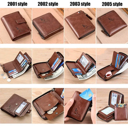 Genuine Leather Men's Wallet Luxury Short RFID Card Holder for Men Zipper Coin Purse Portable Male Wallets Billfold