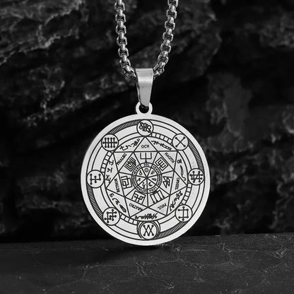 Stainless Steel Solomon Religious Seven Archangels Compass Pendant Necklace Men's Retro Lucky Amulet Jewelry