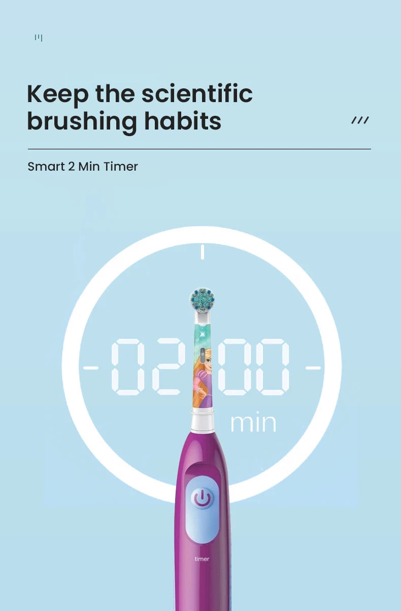 Oral B Electric Toothbrush Children Rotary Clean Soft Bristle 2 Min Timer Waterproof Teeth Brush with Replacement Brush Refill