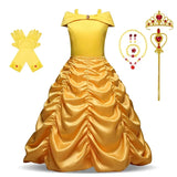 Disney Girls Cosplay Belle Princess Dress for Kids Beauty and The Beast Costumes Children Birthday Party with Flower Clothes