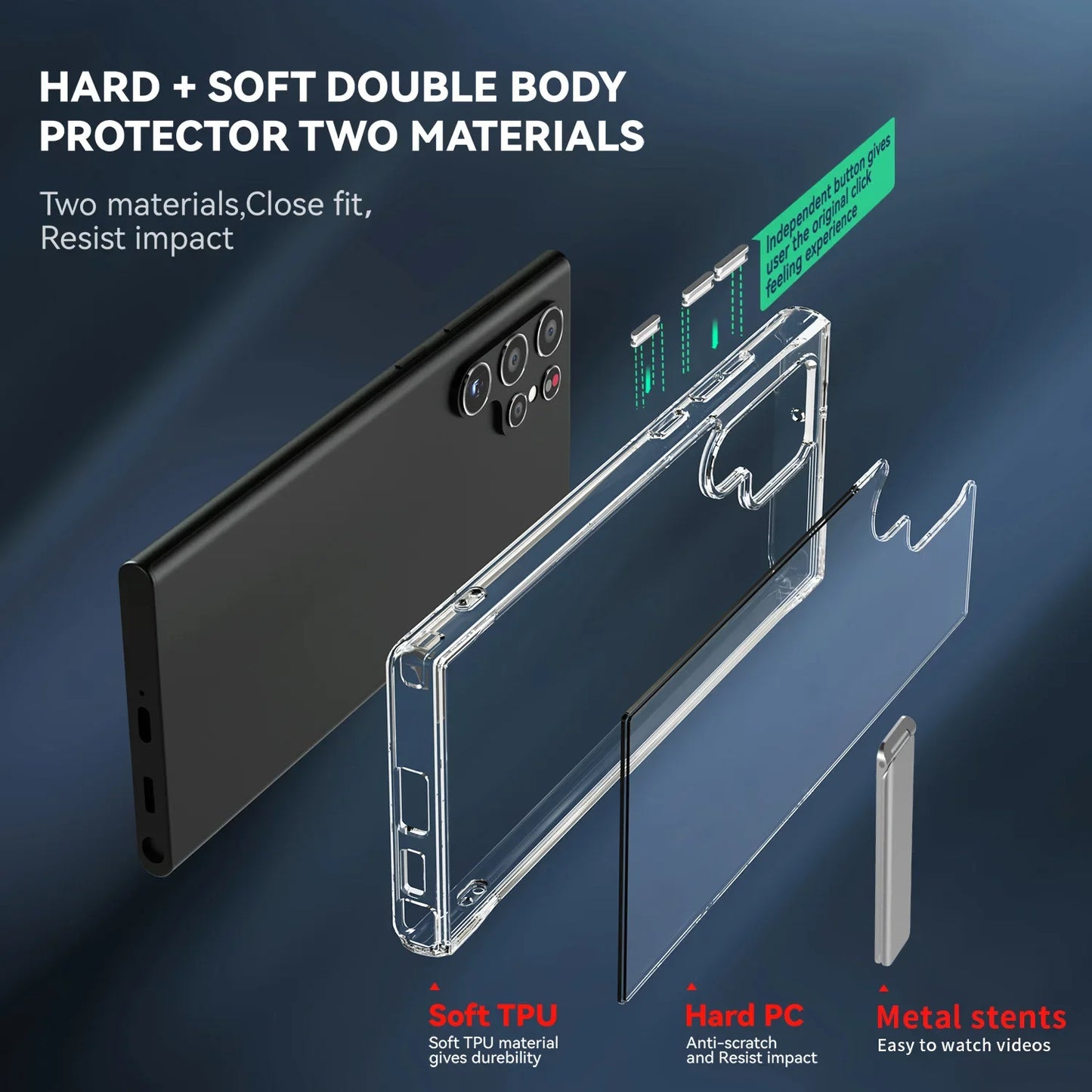 Clear Mobile Phone Case for Samsung Galaxy S25 S23 22 Ultra FE Plus with Metal Kickstand Transparent Stand Cases Slim Back Cover