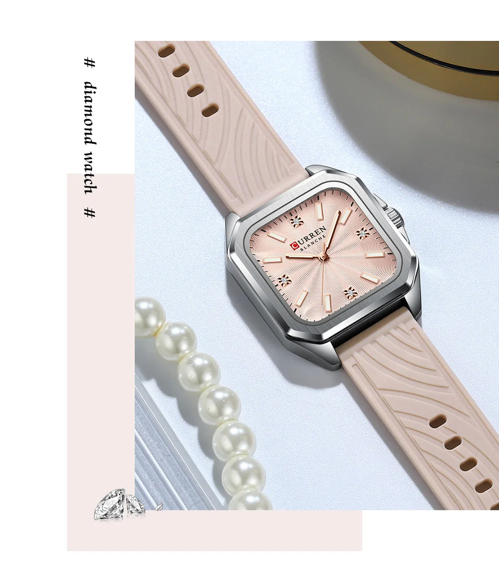 Relógio feminino quadrado minimalista pulseira pulseira de silicone casual