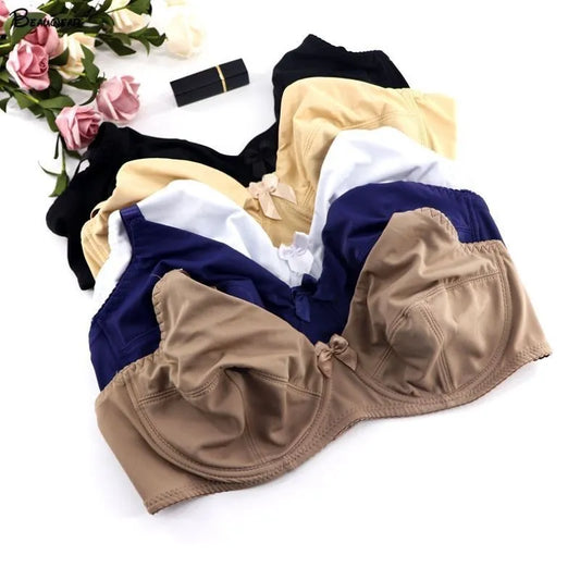 Beauwear, sujetadores con aros de talla grande para mujer, cobertura completa, sujetador sin relleno, ropa interior minimizadora 36-52 DEF Color negro desnudo BH