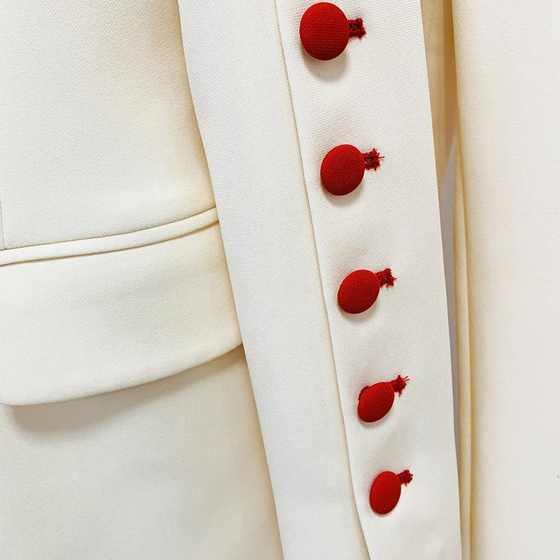 HIGH STREET 2024 Newest Designer Fashion Runway Suit Set Women's Stylish Color Buttons Trim Blazer Slit Pants Suit