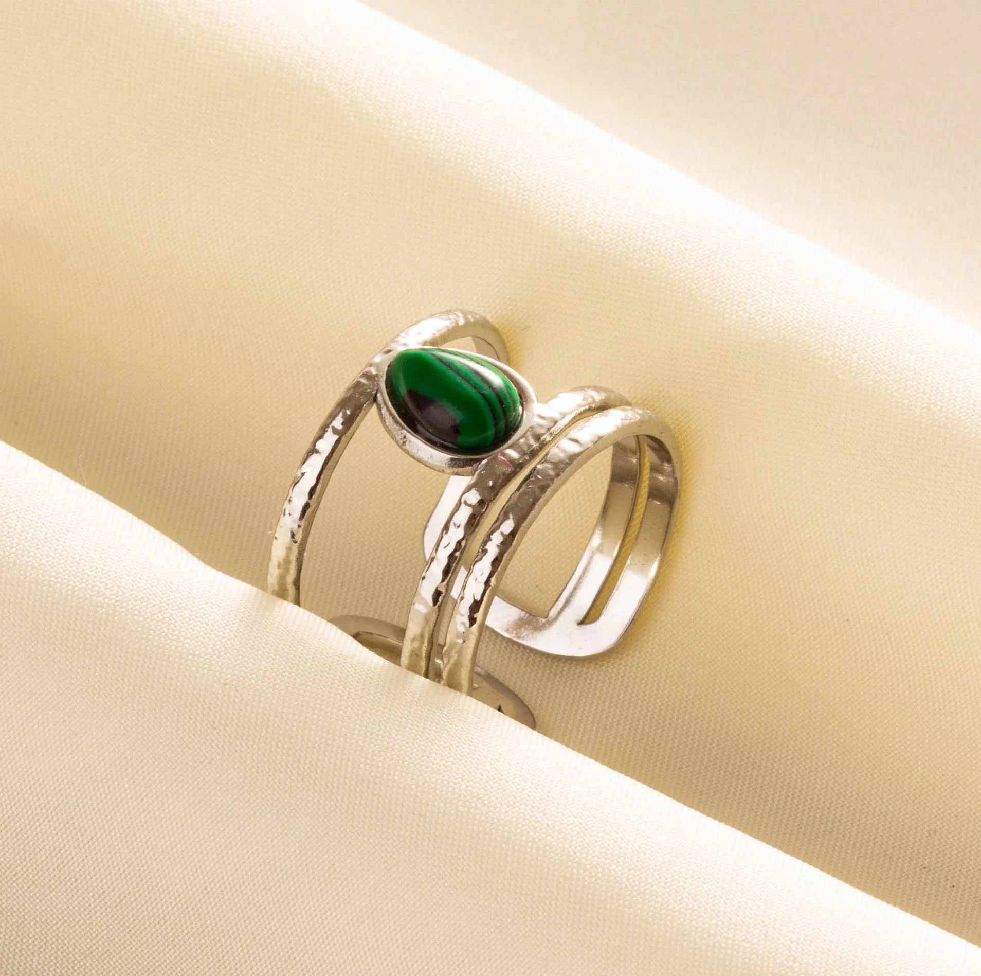 1pc Green Turquoise Ring Hippie Stainless Steel Silver Color Charm Opening Adjustable Ring Women Chunky Bohemian Party Jewelry