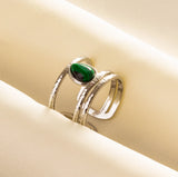 1pc Green Turquoise Ring Hippie Stainless Steel Silver Color Charm Opening Adjustable Ring Women Chunky Bohemian Party Jewelry