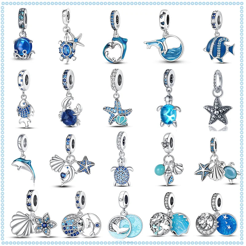 Ocean Series - Original Genuine 925 Sterling Silver Turtle Crab Mermaid Charm Beads Suitable for 3mm Bracelet DIY Making Pendant