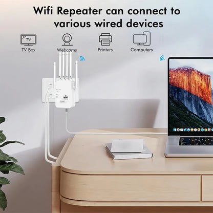 1200Mbps Wireless WiFi Repeater WIFI Extender WiFi Booster 2.4G/5G Network Amplifier 360° Full Coverage Signal For Small Office