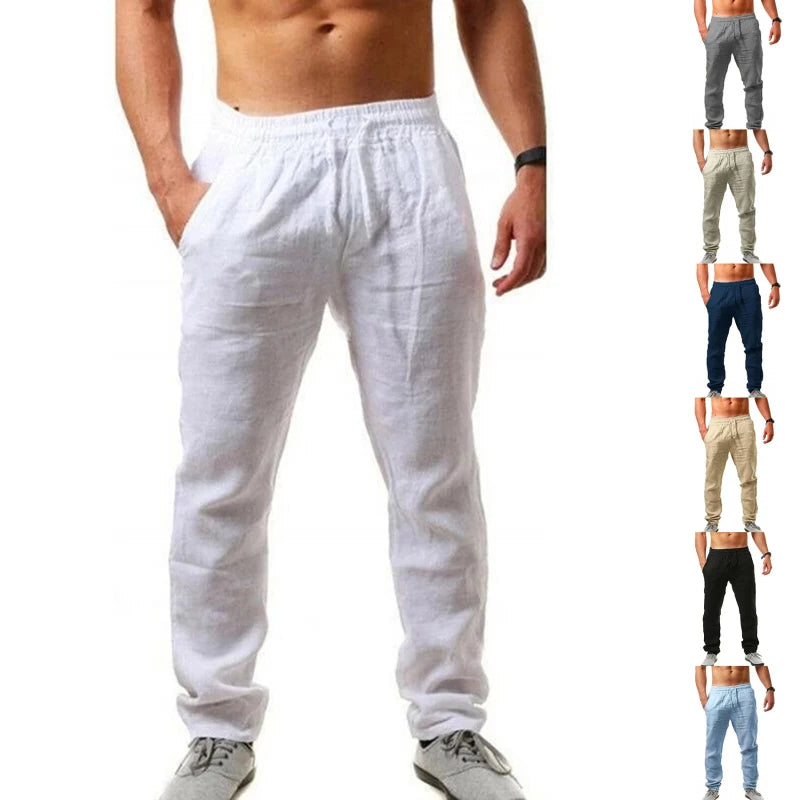 Pantalones casuales para hombre, primavera verano, con cordón, sólidos, de talla grande, transpirables y deportivos. 