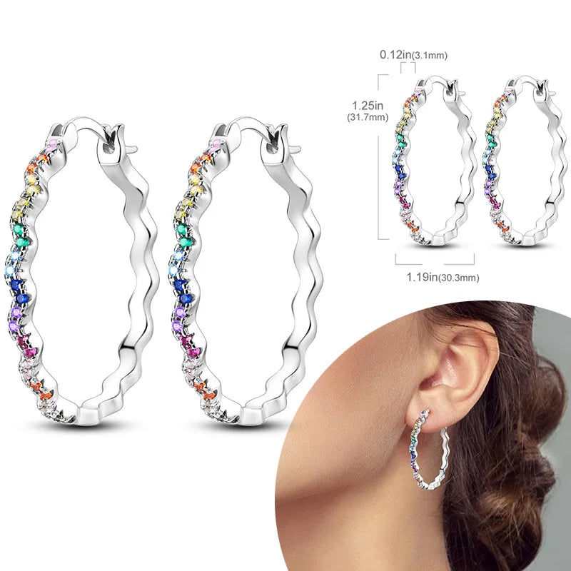 925 Sterling Silver Hypoallergenic Hoops Earrings com zircônia, jóias elegantes para mulheres e meninas, alta qualidade