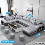 MINGDIBAO Fabric Sofa Set Furniture Living Room Sofa Set with USB and Stools / Big U Shape Cloth Couch Sofas for Home Furniture