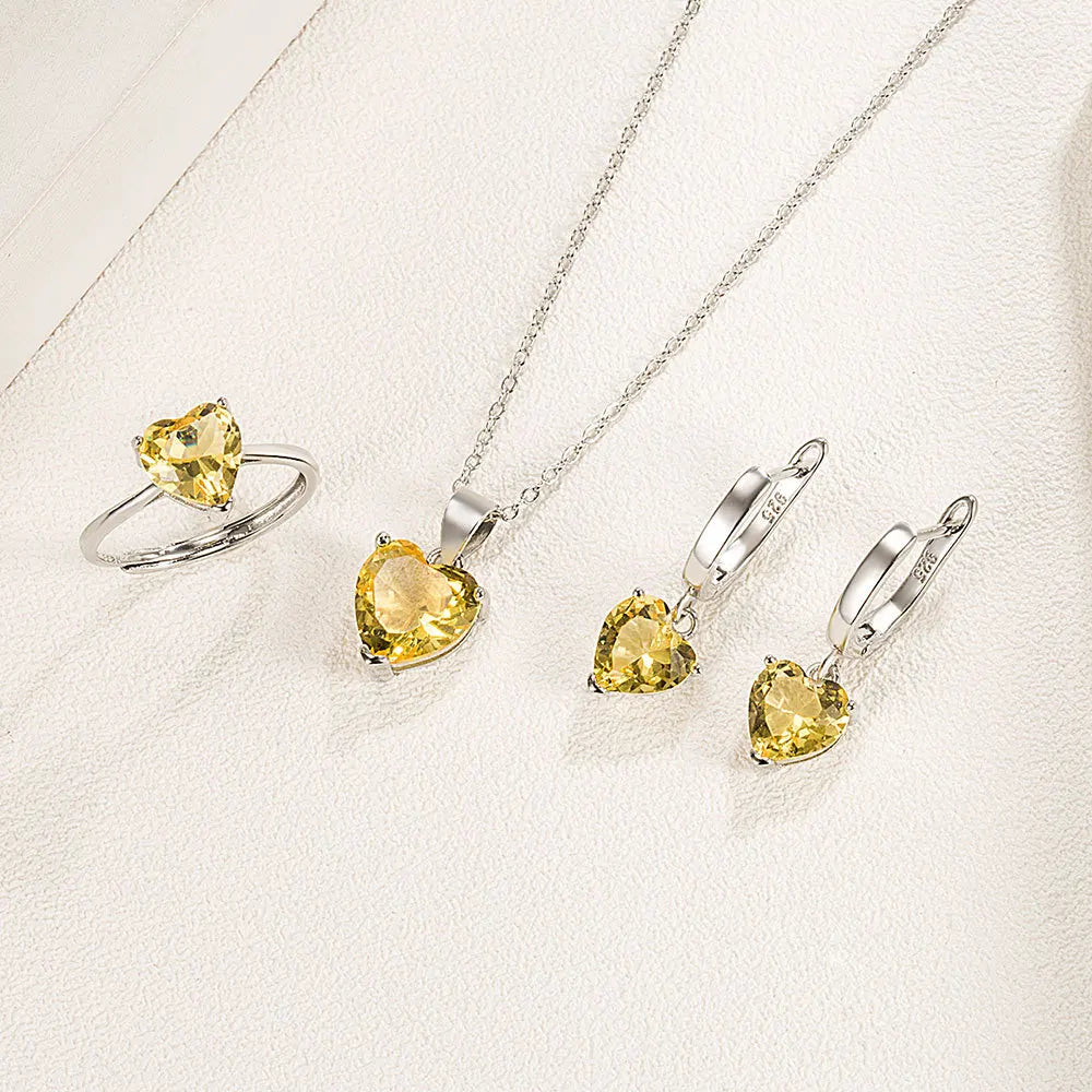 925 Sterling Silver Jewelry Sets para Mulheres, Coração Zircon Anel, Brincos, Colar, Casamento Nupcial, Elegante, Natal, Frete Grátis