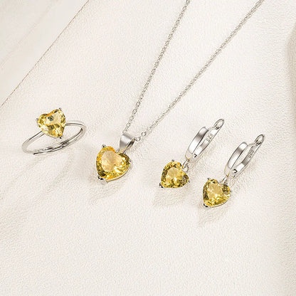 925 Sterling Silver Jewelry Sets para Mulheres, Coração Zircon Anel, Brincos, Colar, Casamento Nupcial, Elegante, Natal, Frete Grátis
