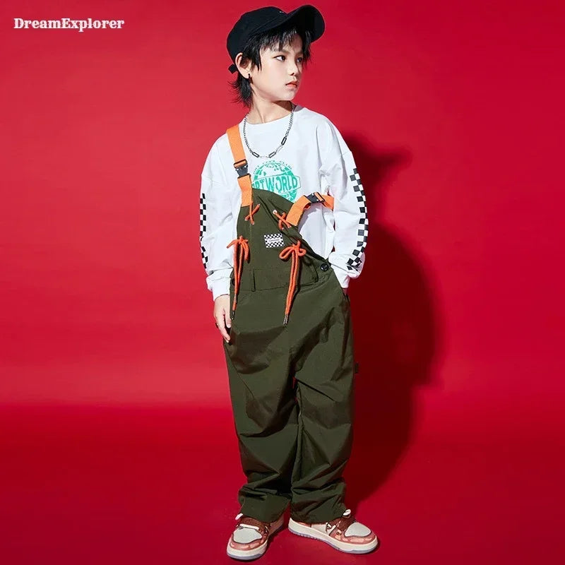 Boys Hip Hop Loose Overalls Girls K-pop Cargo Pants Kids Dungaree Joggers Children Jumpsuit Street Dance Romper Teen Streetwear