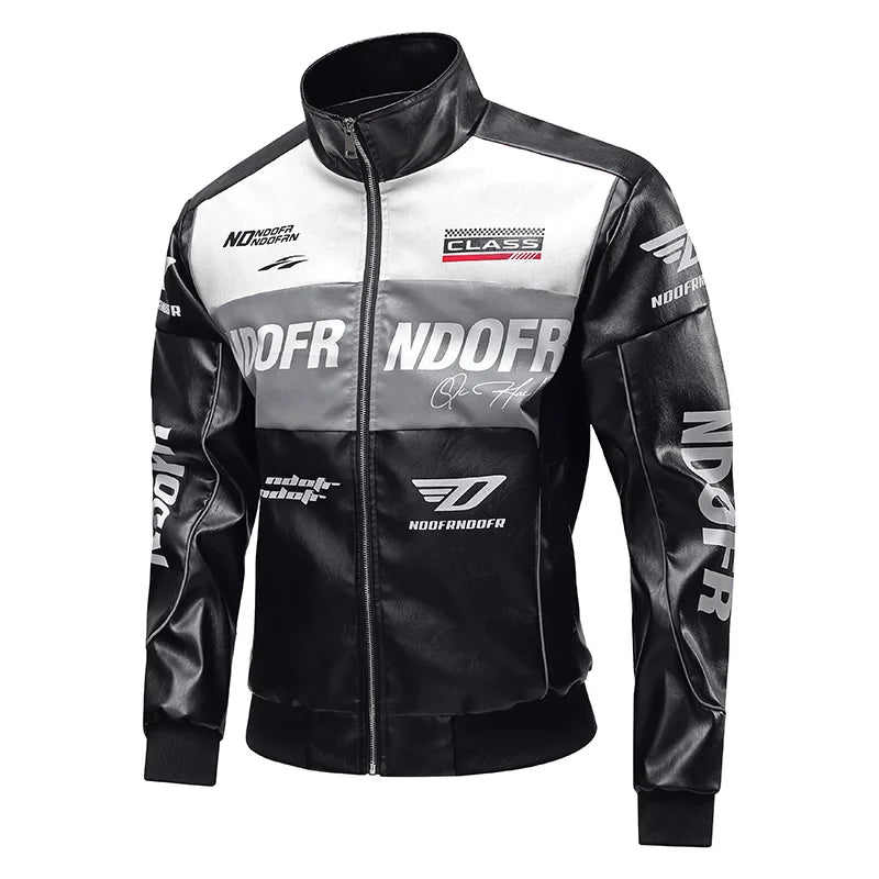 Motorcycle leather jacket, men's leather jacket, contrasting racing suit jacket, trendy brand seasonal couple style, loose fit