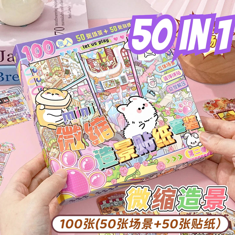 50 in 1 landscape stickers miniature scene collection 3d three-dimensional girls children's educational toys