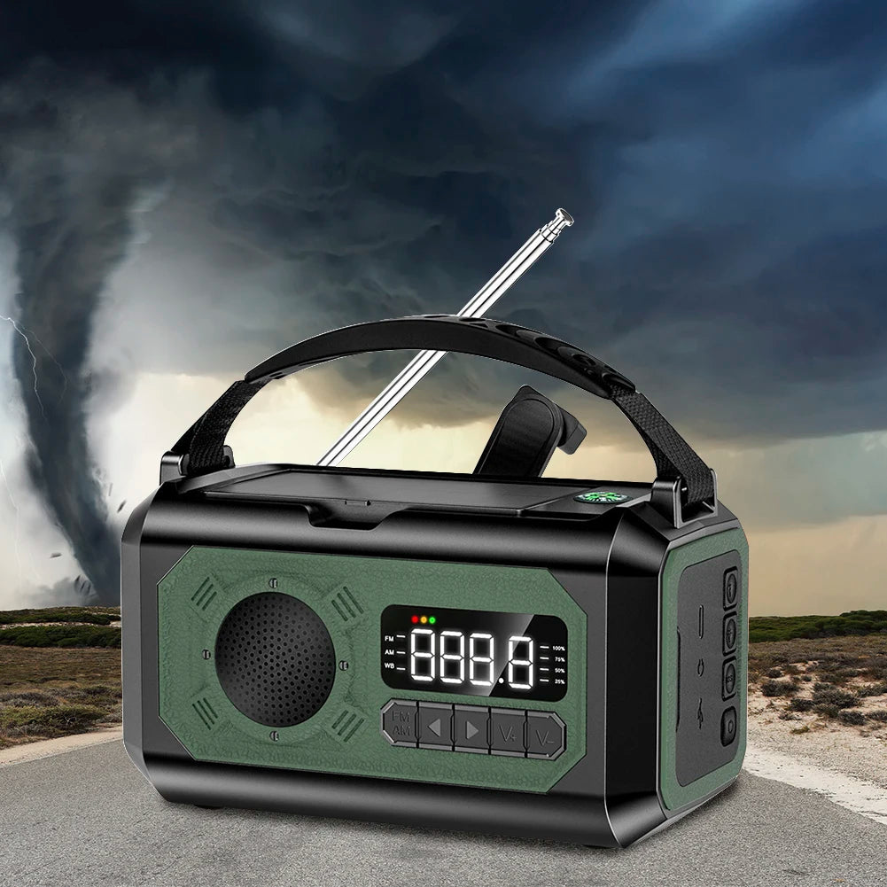 Radio multifunción solar de 12000 mAh con manivela, radio meteorológica de emergencia, lámpara de lectura, banco de energía, alarma SOS para acampar, senderismo, tiendas de campaña